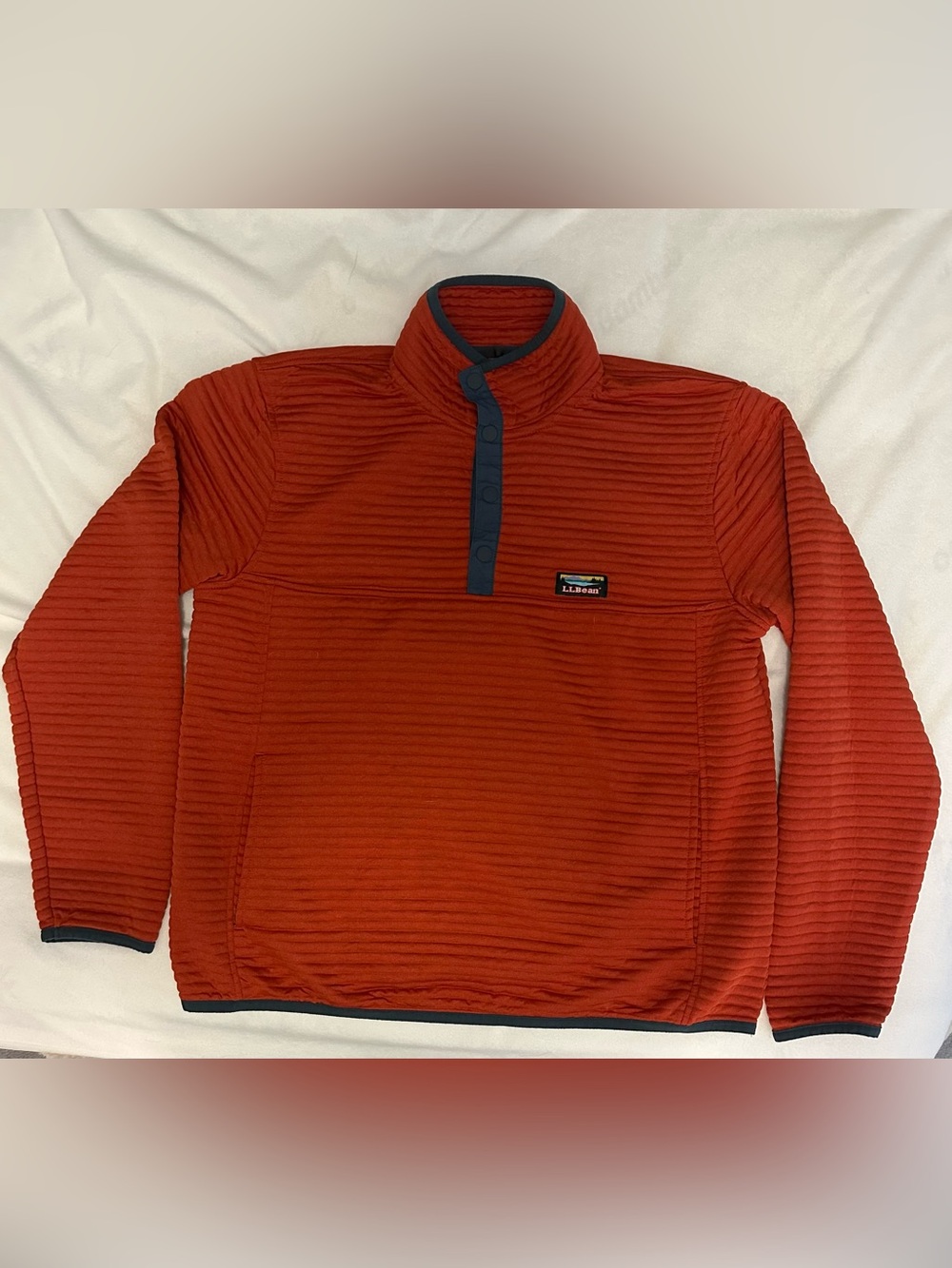L.L. Bean Men's Rust Red Quilted Pullover with Contrast Trim